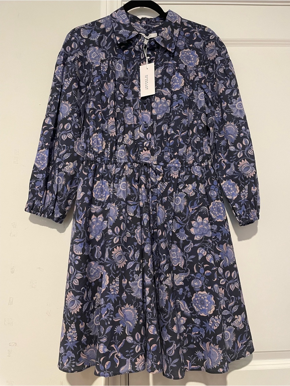 NWT Derek Lam 10 Crosby Batik Navy Floral Dress Size 8 Cotton Boho Cottagecore